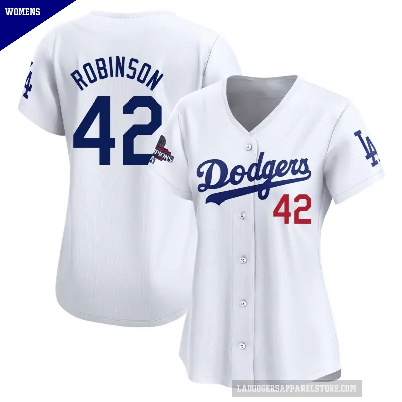 Women's No.42 Jackie Robinson Los Angeles Dodgers White Limited Home 2024 World Series Champions Jersey