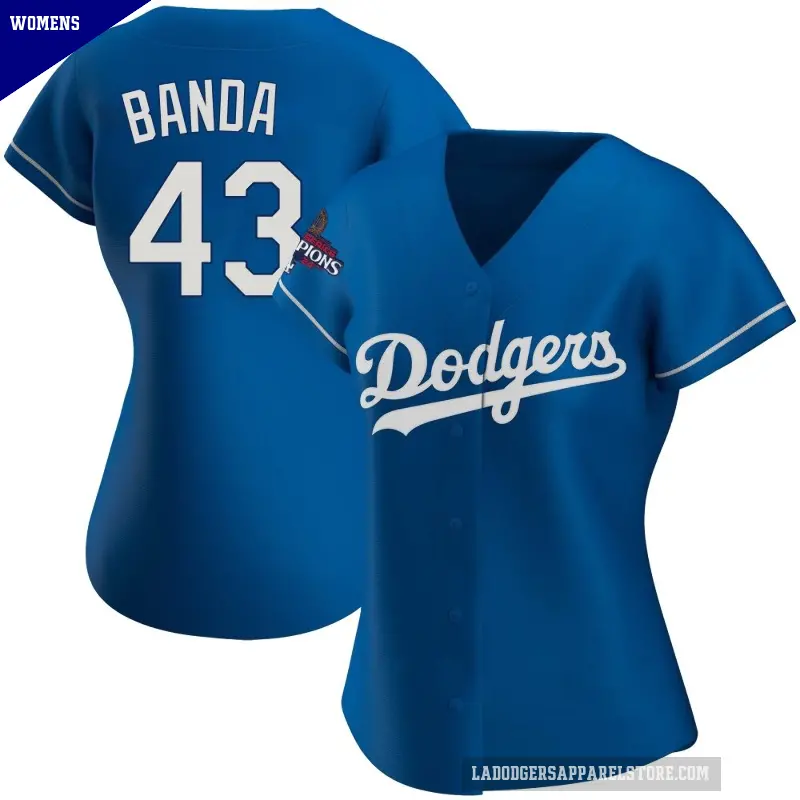 Women's No.43 Anthony Banda Los Angeles Dodgers Royal Replica Alternate 2024 World Series Champions Jersey
