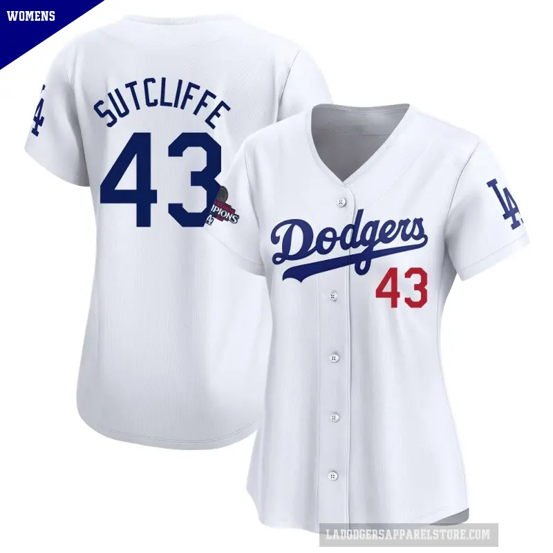 Women's No.43 Rick Sutcliffe Los Angeles Dodgers White Limited Home 2024 World Series Champions Jersey
