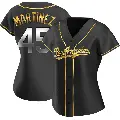 Women's No.45 Pedro Martinez Los Angeles Dodgers Gold Replica Black en Alternate Jersey