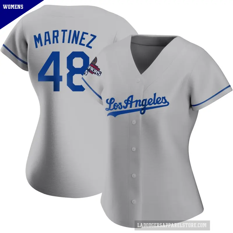 Women's No.48 Ramon Martinez Los Angeles Dodgers Gray Replica Road 2024 World Series Champions Jersey