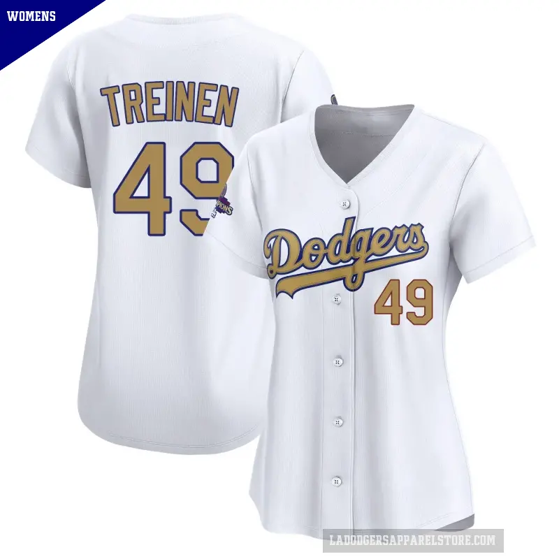 Women's No.49 Blake Treinen Los Angeles Dodgers Gold Limited White 2025 Collection Jersey