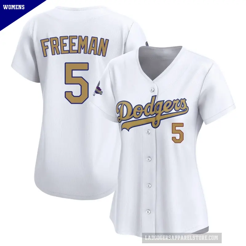 Women's No.5 Freddie Freeman Los Angeles Dodgers Gold Limited White 2025 Collection Jersey