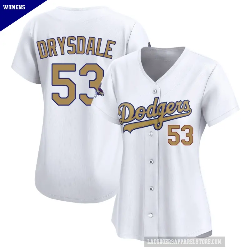 Women's No.53 Don Drysdale Los Angeles Dodgers Gold Limited White 2025 Collection Jersey