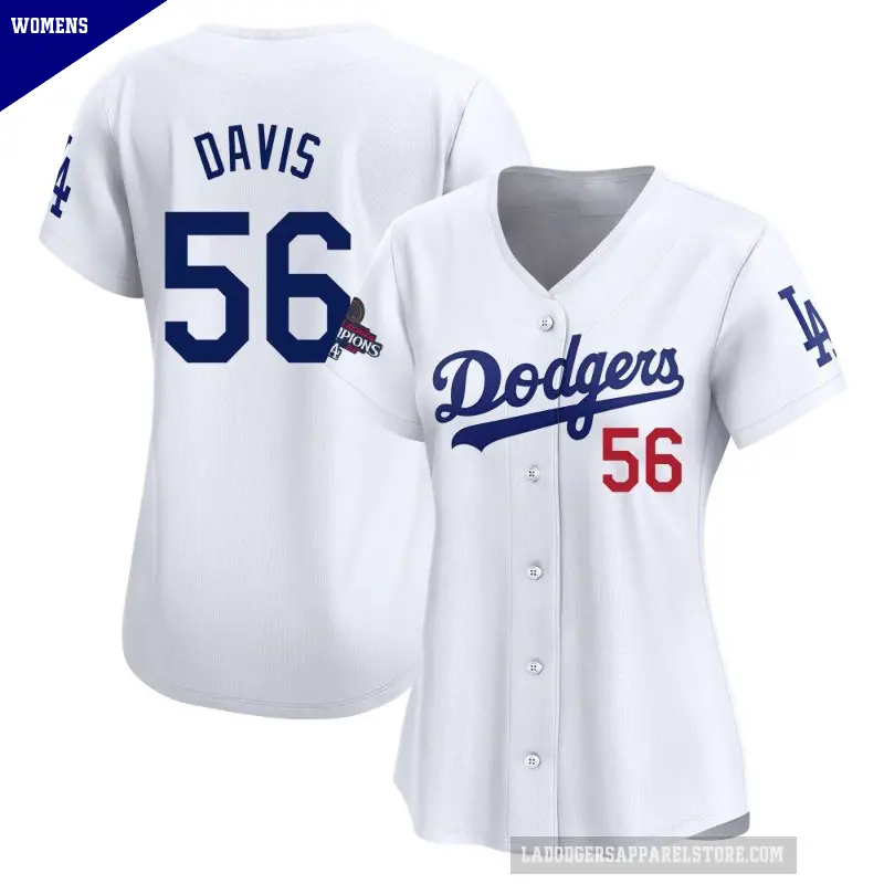 Women's No.56 Noah Davis Los Angeles Dodgers White Limited Home 2024 World Series Champions Jersey