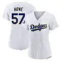 Women's No.57 Steve Howe Los Angeles Dodgers White/Gold Replica 2021 Gold Program Player Jersey