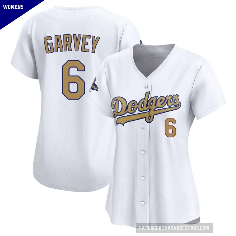 Women's No.6 Steve Garvey Los Angeles Dodgers Gold Limited White 2025 Collection Jersey