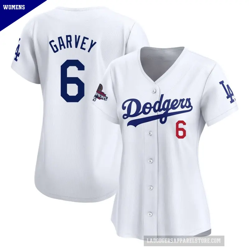 Women's No.6 Steve Garvey Los Angeles Dodgers White Limited Home 2024 World Series Champions Jersey