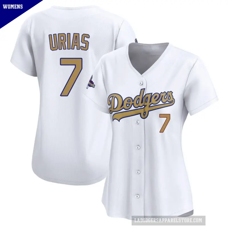 Women's No.7 Julio Urias Los Angeles Dodgers Gold Limited White 2025 Collection Jersey