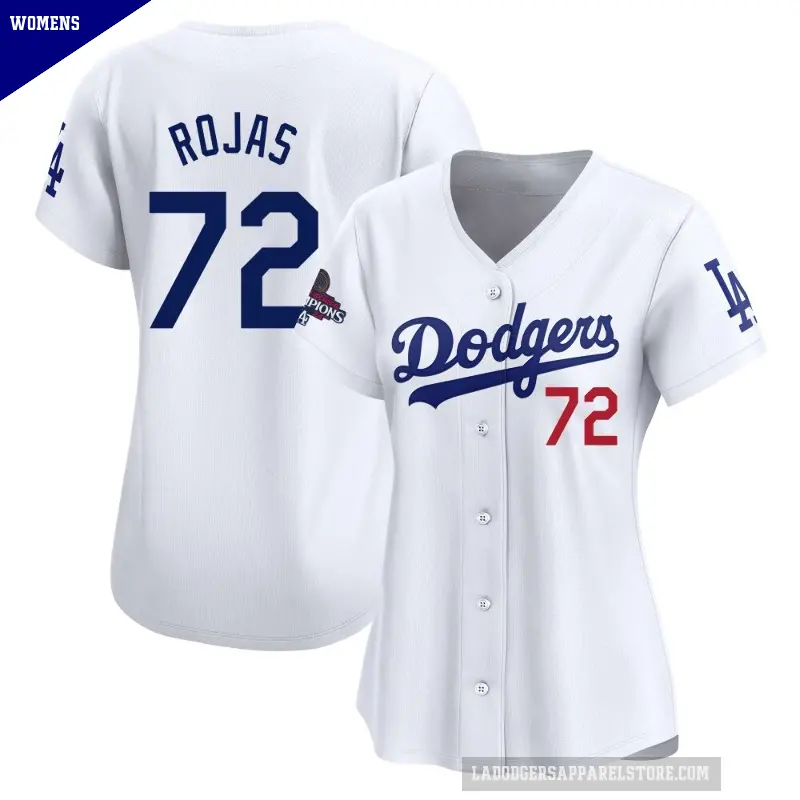 Women's No.72 Miguel Rojas Los Angeles Dodgers White Limited Home 2024 World Series Champions Jersey