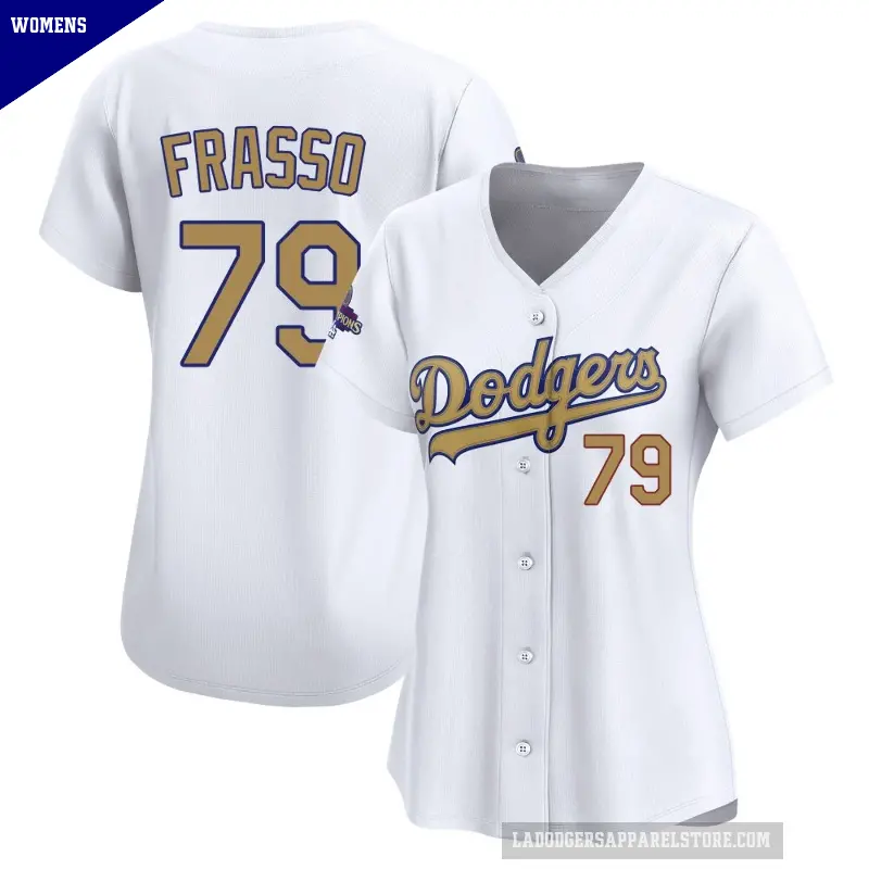 Women's No.79 Nick Frasso Los Angeles Dodgers Gold Limited White 2025 Collection Jersey