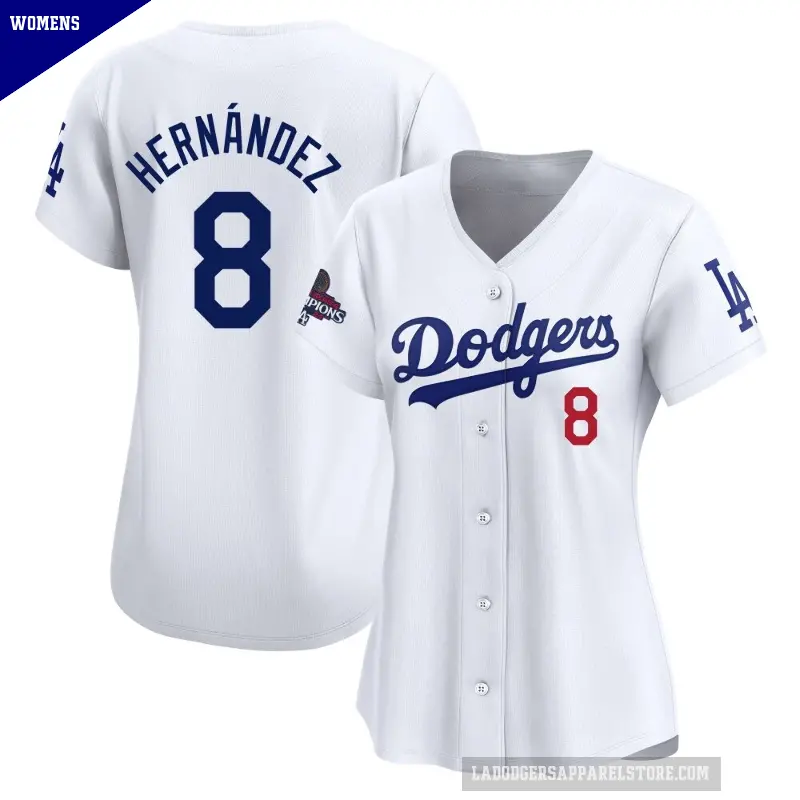Women's No.8 Enrique Hernandez Los Angeles Dodgers White Limited Home 2024 World Series Champions Jersey