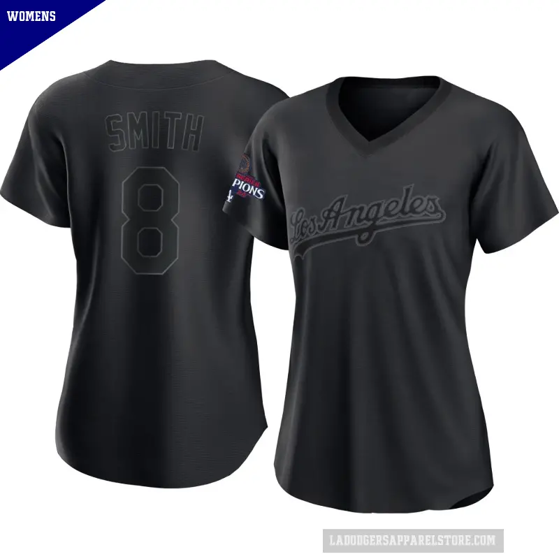Women's No.8 Reggie Smith Los Angeles Dodgers Black Replica Pitch Fashion 2024 World Series Champions Jersey