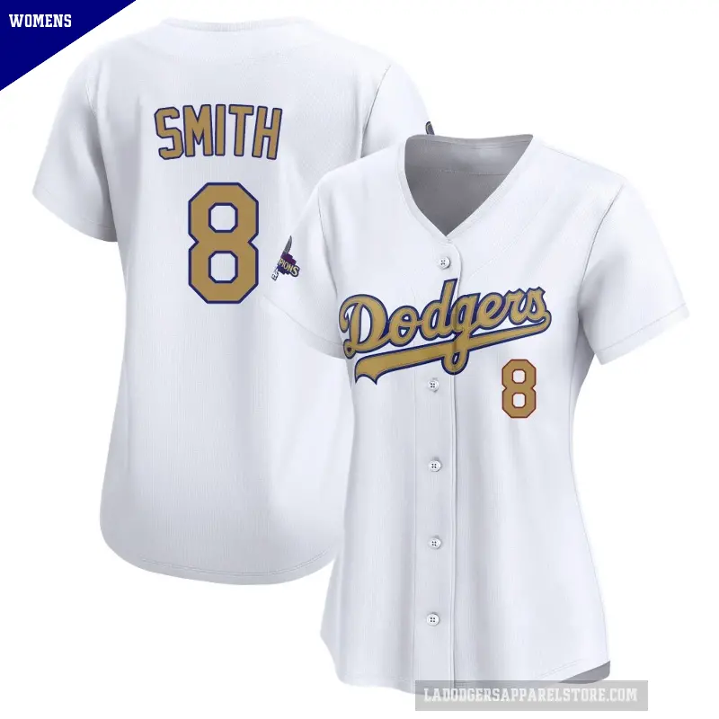 Women's No.8 Reggie Smith Los Angeles Dodgers Gold Limited White 2025 Collection Jersey