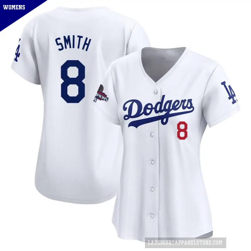 Women's No.8 Reggie Smith Los Angeles Dodgers White Limited Home 2024 World Series Champions Jersey