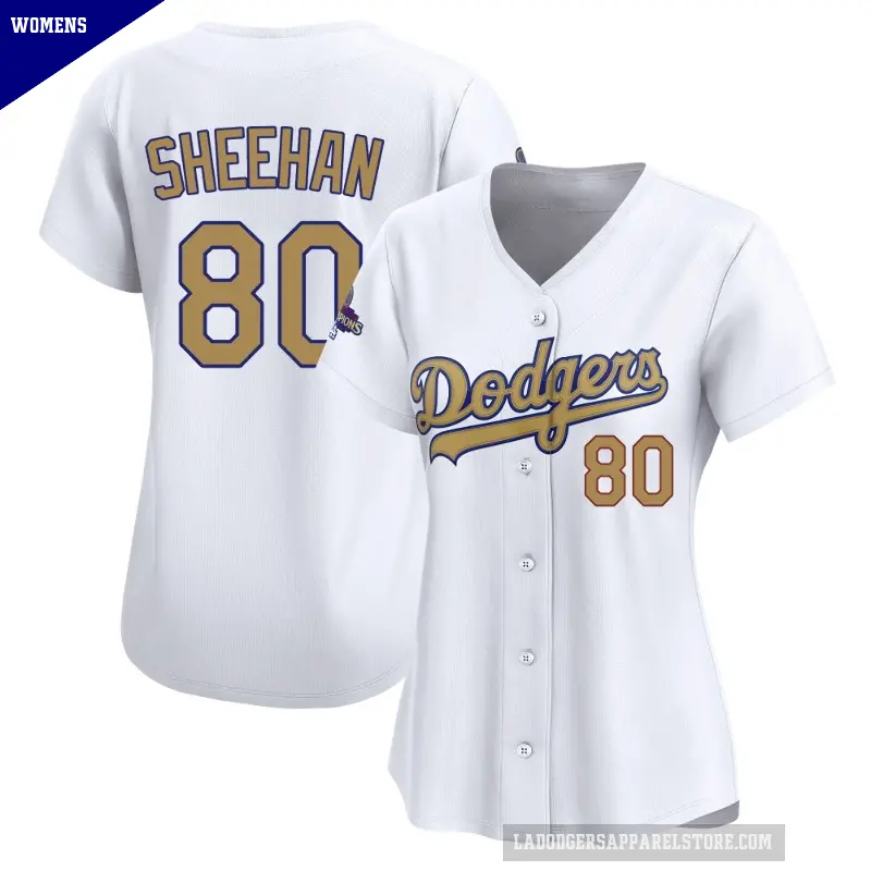 Women's No.80 Emmet Sheehan Los Angeles Dodgers Gold Limited White 2025 Collection Jersey