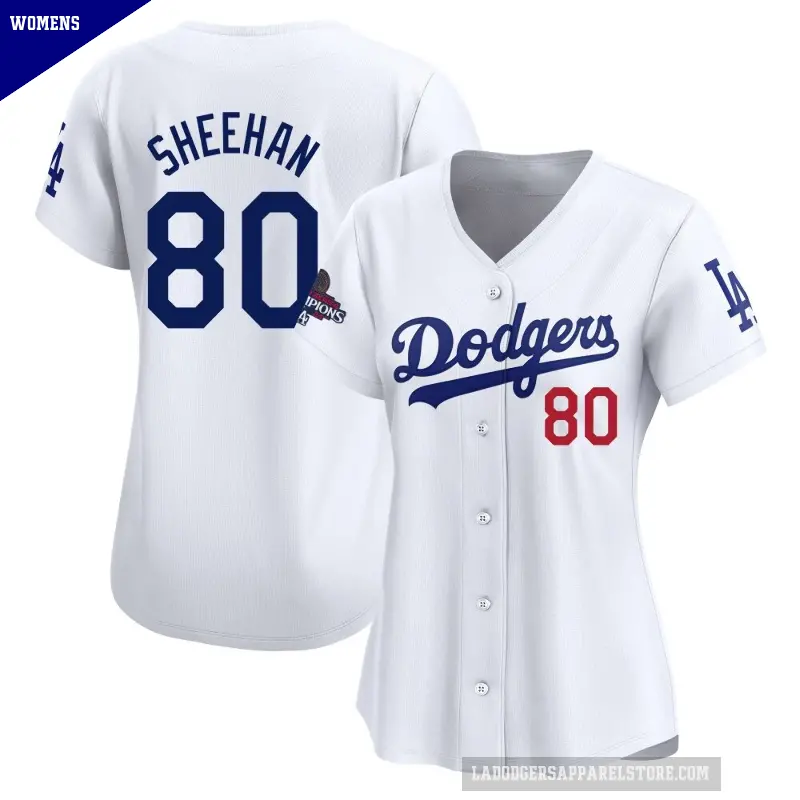 Women's No.80 Emmet Sheehan Los Angeles Dodgers White Limited Home 2024 World Series Champions Jersey