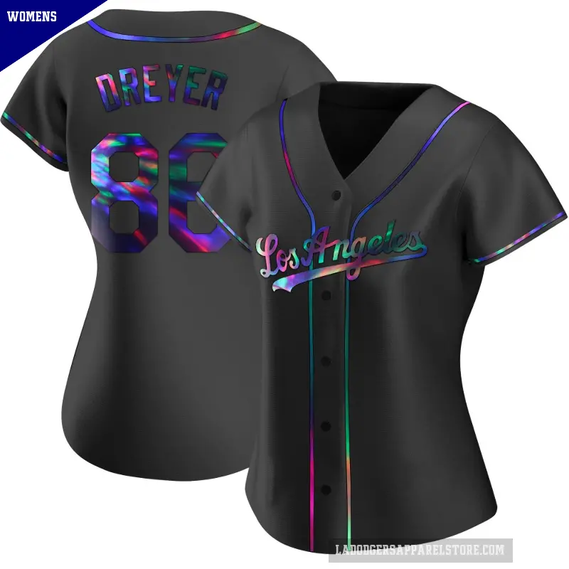 Women's No.86 Jack Dreyer Los Angeles Dodgers Black Replica Holographic Alternate Jersey