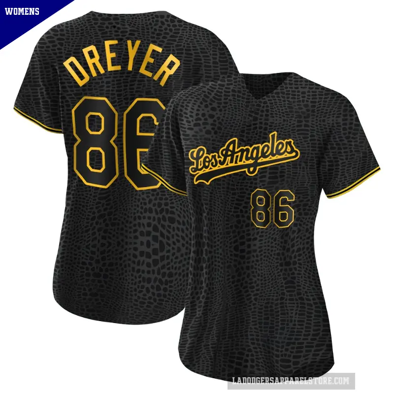 Women's No.86 Jack Dreyer Los Angeles Dodgers Black Replica Snake Skin City Jersey
