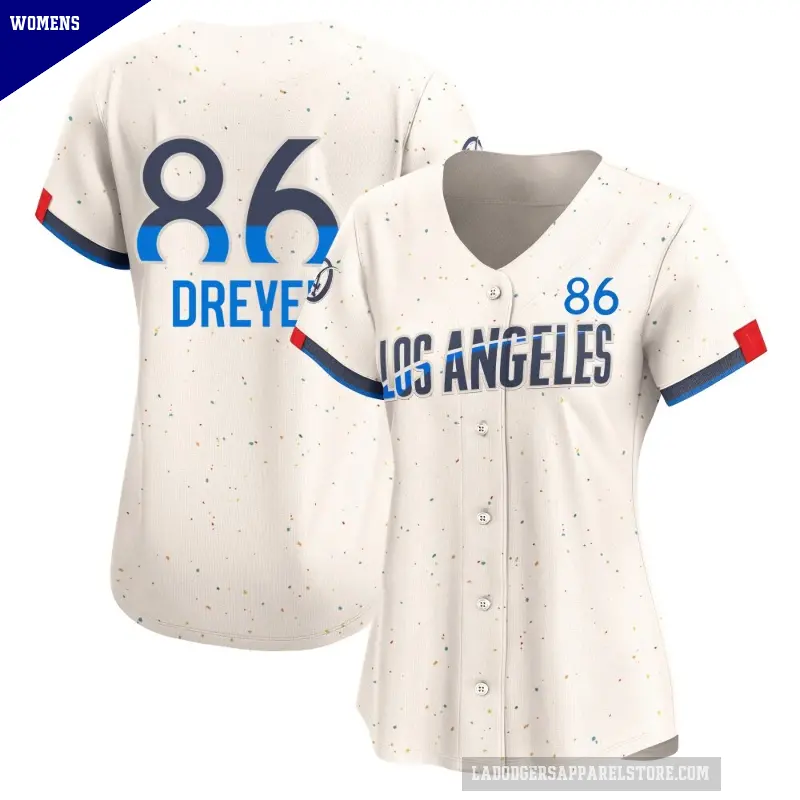 Women's No.86 Jack Dreyer Los Angeles Dodgers Cream Limited 2024 City Connect Jersey