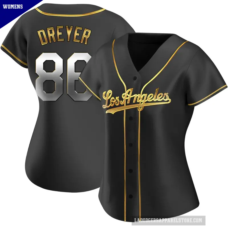 Women's No.86 Jack Dreyer Los Angeles Dodgers Gold Replica Black en Alternate Jersey