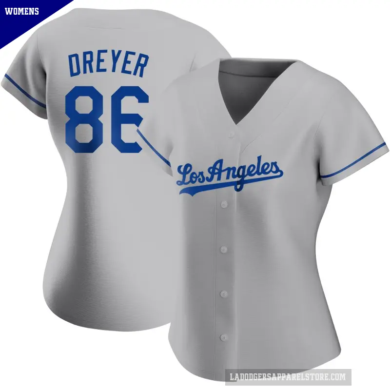 Women's No.86 Jack Dreyer Los Angeles Dodgers Gray Authentic Road Jersey