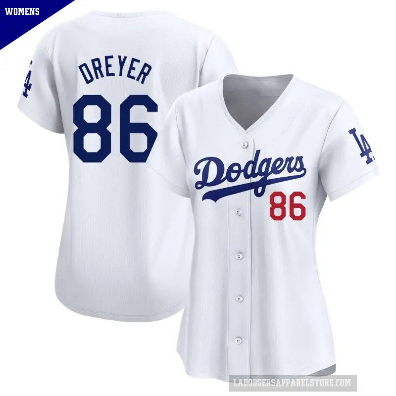 Women's No.86 Jack Dreyer Los Angeles Dodgers White Limited Home Jersey