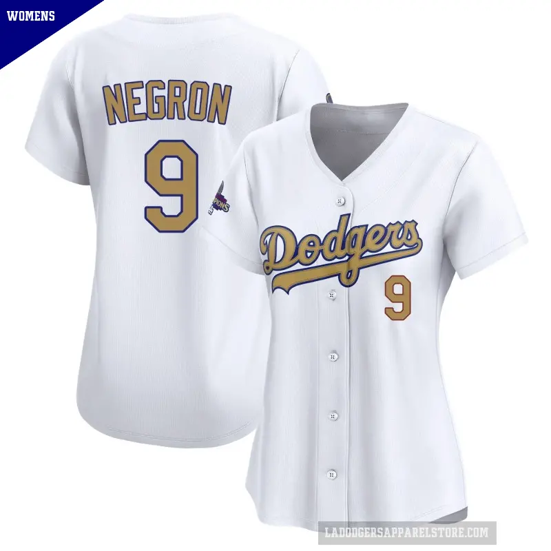Women's No.9 Kristopher Negron Los Angeles Dodgers Gold Limited White 2025 Collection Jersey