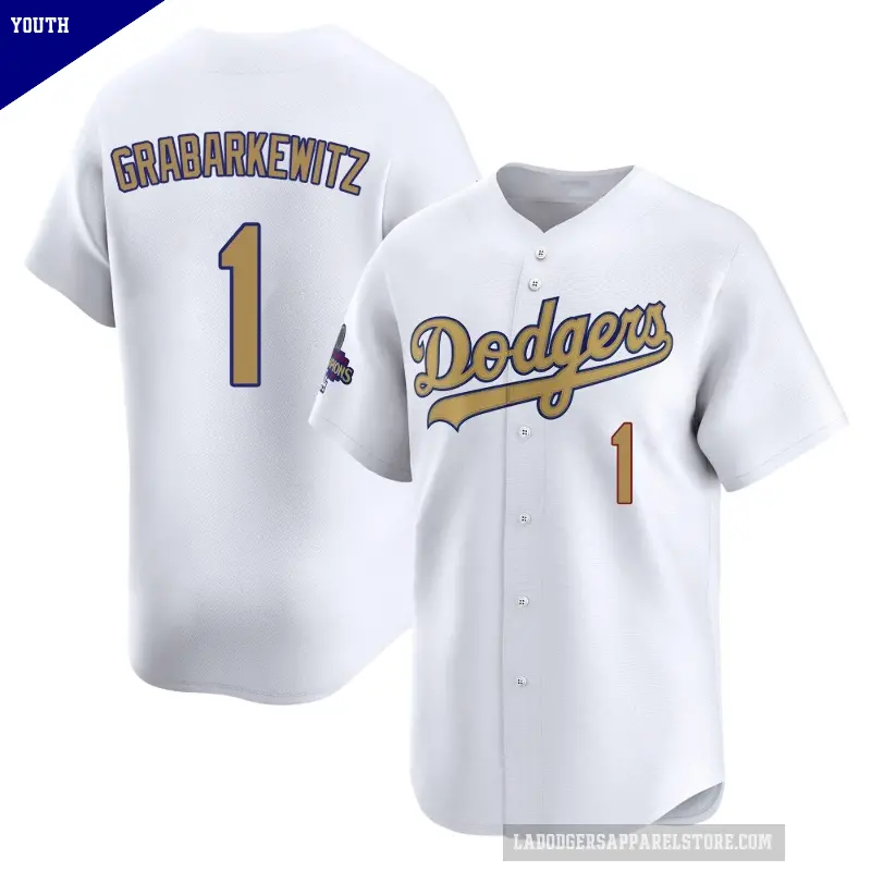 Youth No.1 Billy Grabarkewitz Los Angeles Dodgers Gold Limited White 2025 Collection Jersey