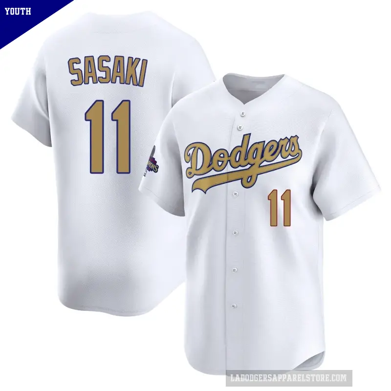 Youth No.11 Roki Sasaki Los Angeles Dodgers Gold Limited White 2025 Collection Jersey