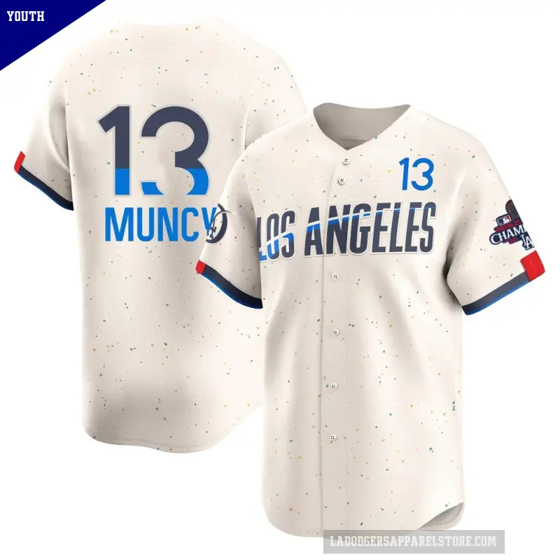 Youth No.13 Max Muncy Los Angeles Dodgers Cream Limited 2024 City Connect World Series Champions Jersey