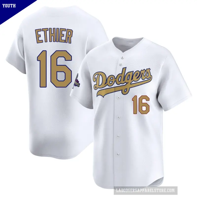 Youth No.16 Andre Ethier Los Angeles Dodgers Gold Limited White 2025 Collection Jersey