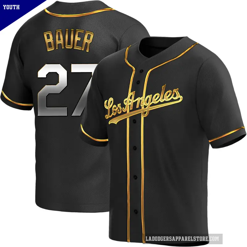 Youth No.27 Trevor Bauer Los Angeles Dodgers Gold Replica Black en Alternate Jersey