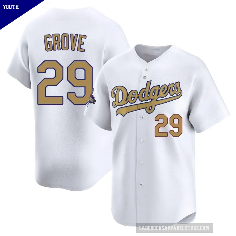 Youth No.29 Michael Grove Los Angeles Dodgers Gold Limited White 2025 Collection Jersey