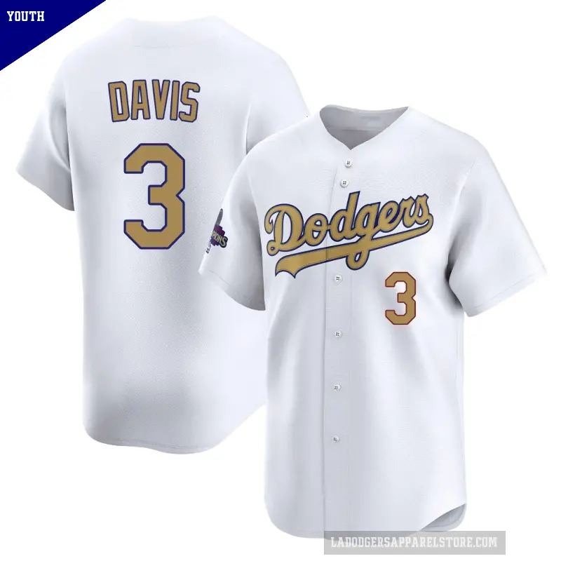 Youth No.3 Willie Davis Los Angeles Dodgers Gold Limited White 2025 Collection Jersey