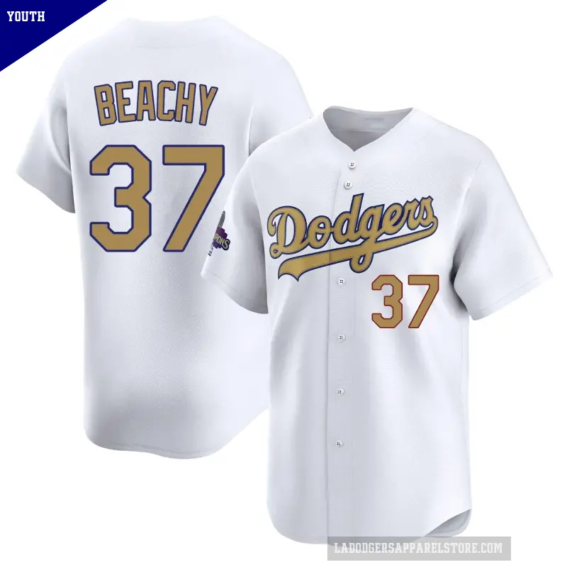 Youth No.37 Brandon Beachy Los Angeles Dodgers Gold Limited White 2025 Collection Jersey