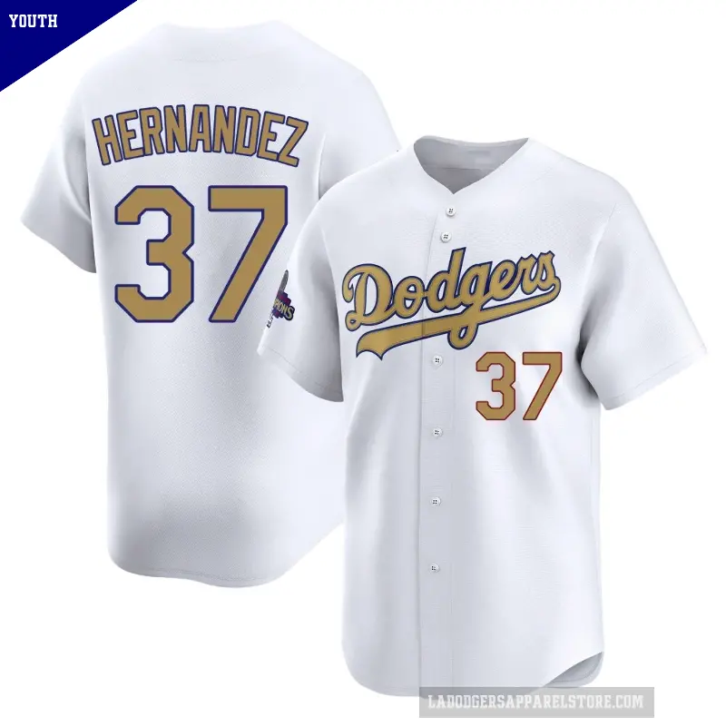 Youth No.37 Teoscar Hernandez Los Angeles Dodgers Gold Limited White 2025 Collection Jersey