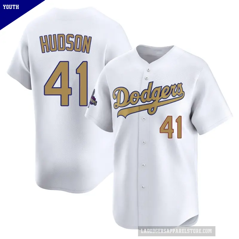Youth No.41 Daniel Hudson Los Angeles Dodgers Gold Limited White 2025 Collection Jersey
