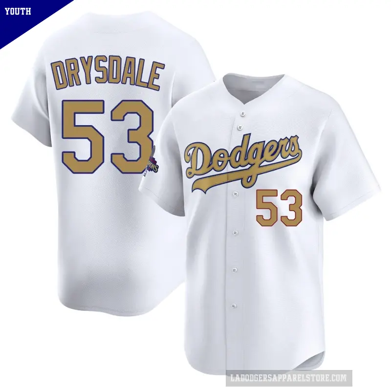 Youth No.53 Don Drysdale Los Angeles Dodgers Gold Limited White 2025 Collection Jersey
