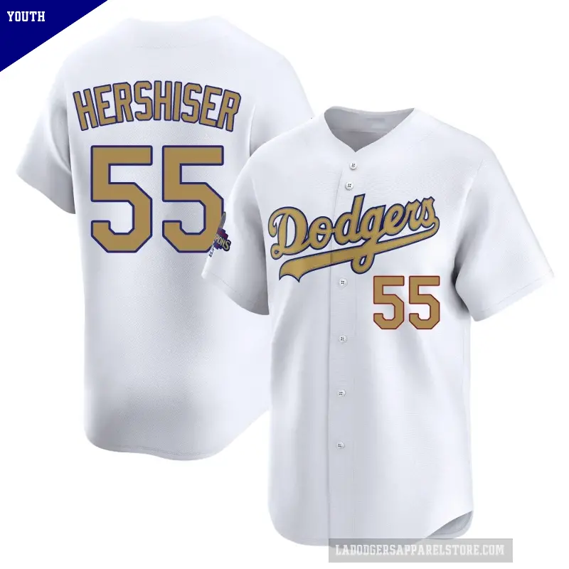 Youth No.55 Orel Hershiser Los Angeles Dodgers Gold Limited White 2025 Collection Jersey