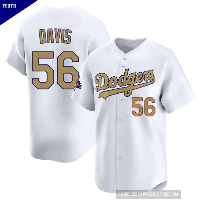 Youth No.56 Noah Davis Los Angeles Dodgers Gold Limited White 2025 Collection Jersey