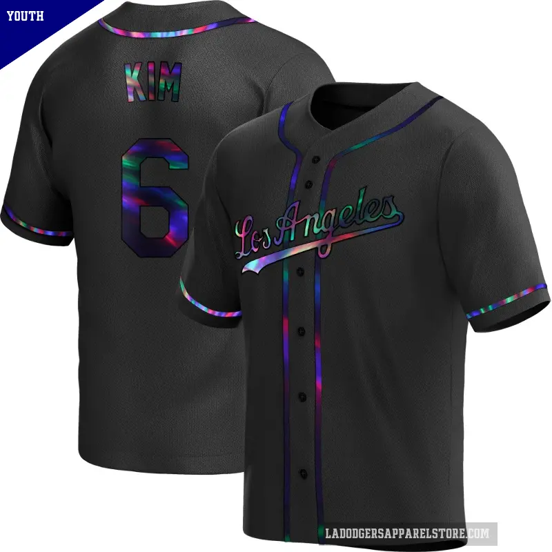 Youth No.6 Hyeseong Kim Los Angeles Dodgers Black Replica Holographic Alternate Jersey