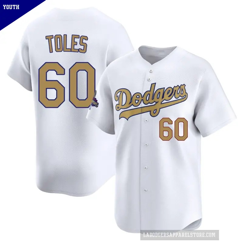 Youth No.60 Andrew Toles Los Angeles Dodgers Gold Limited White 2025 Collection Jersey