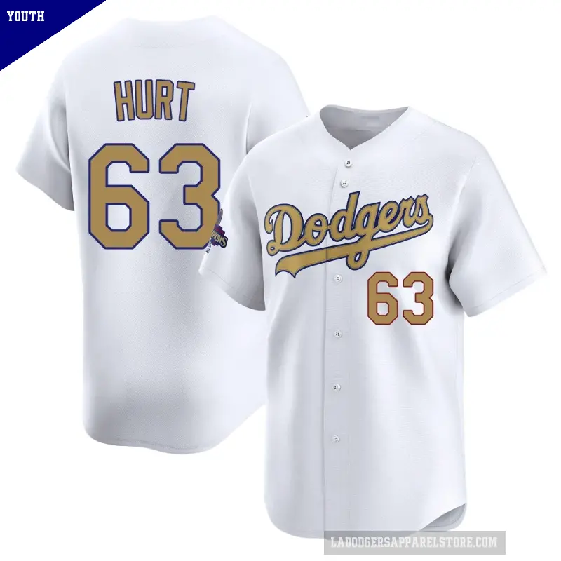 Youth No.63 Kyle Hurt Los Angeles Dodgers Gold Limited White 2025 Collection Jersey