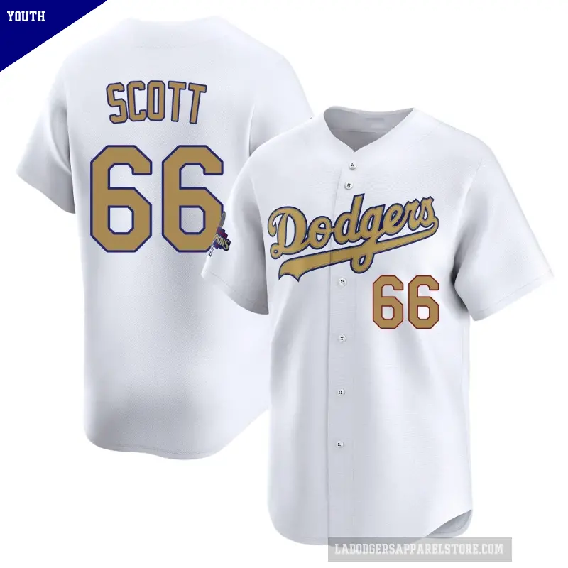 Youth No.66 Tanner Scott Los Angeles Dodgers Gold Limited White 2025 Collection Jersey