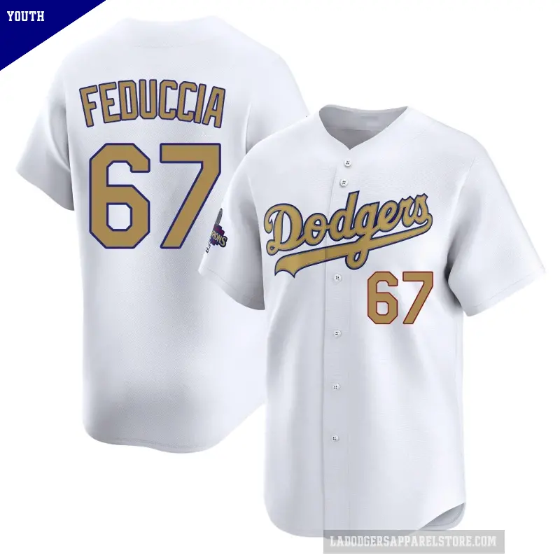 Youth No.67 Hunter Feduccia Los Angeles Dodgers Gold Limited White 2025 Collection Jersey