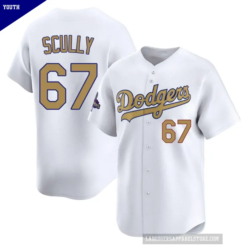 Youth No.67 Vin Scully Los Angeles Dodgers Gold Limited White 2025 Collection Jersey