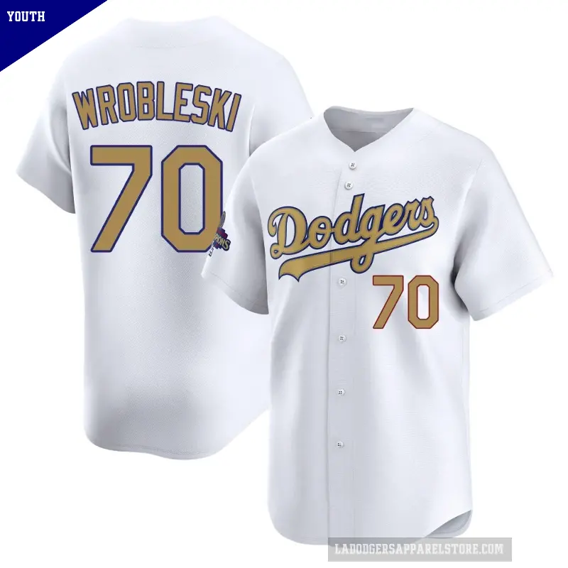 Youth No.70 Justin Wrobleski Los Angeles Dodgers Gold Limited White 2025 Collection Jersey