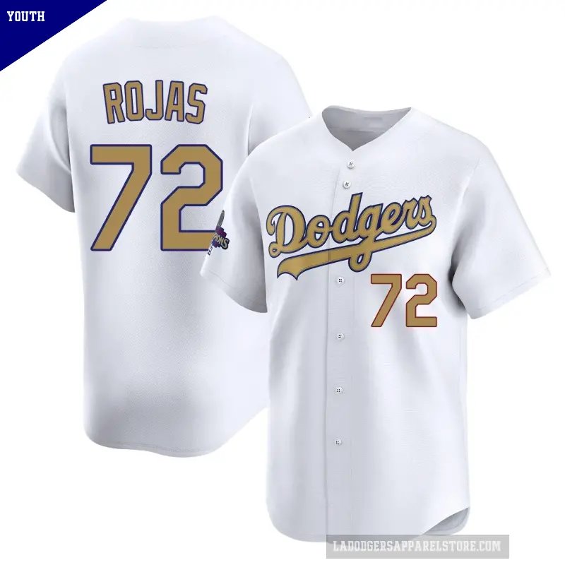 Youth No.72 Miguel Rojas Los Angeles Dodgers Gold Limited White 2025 Collection Jersey