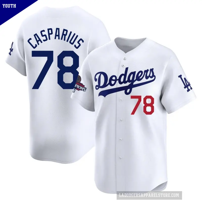 Youth No.78 Ben Casparius Los Angeles Dodgers White Limited Home 2024 World Series Champions Jersey